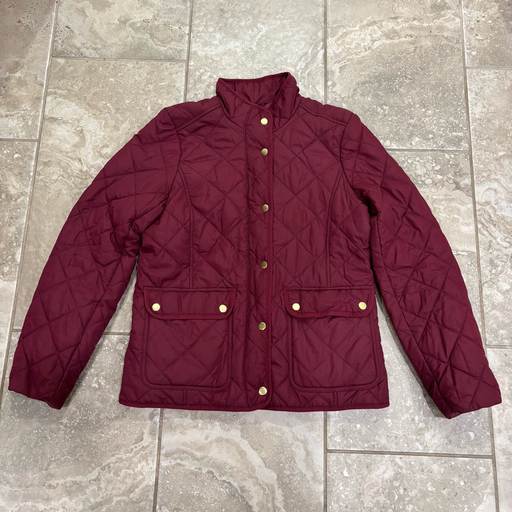J. Crew Quilted Puffer Jacket Women's Dark Wine/Maroon/Cranberry color Sz M